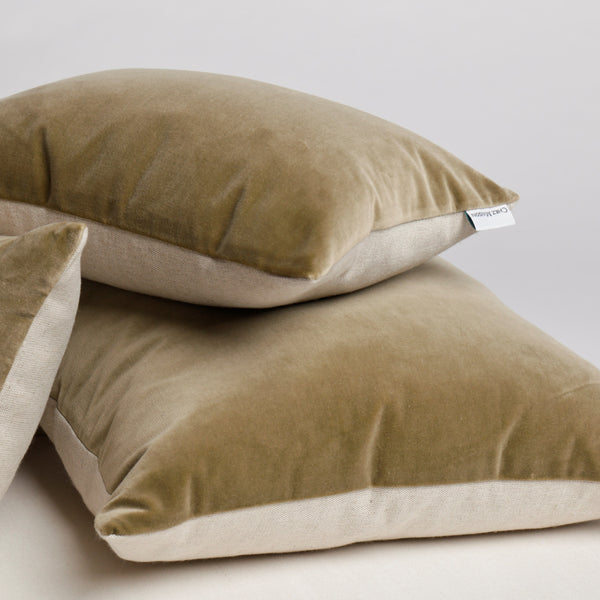 Velvet Front Cushion 16 x 12inch "Green Hay"