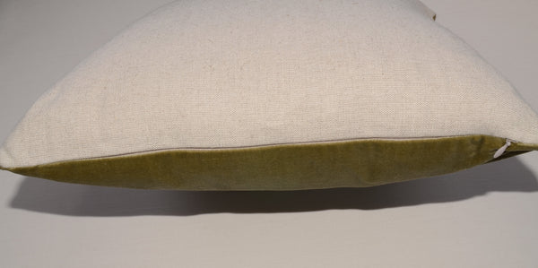 Velvet Front Cushion 18  x 18 inch "Green Hay"
