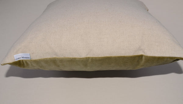 Velvet Front Cushion 18  x 18 inch "Green Hay"