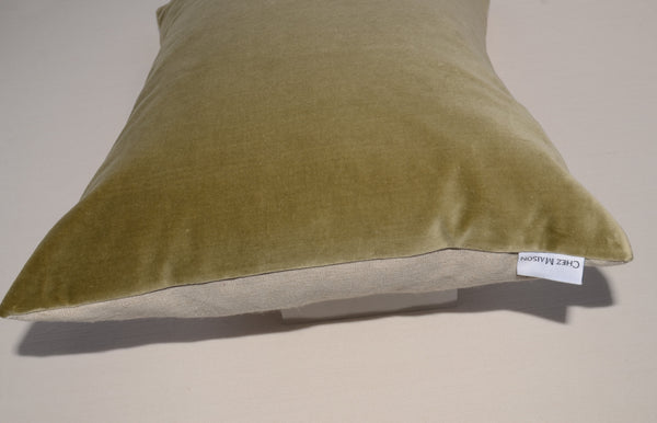 Velvet Front Cushion 20 x 15 inch "Green Hay"