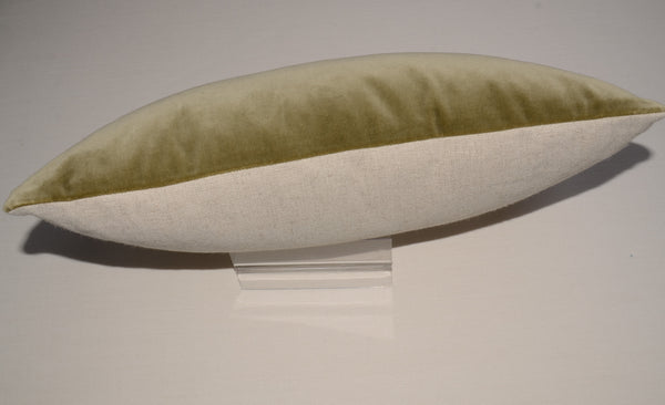 Velvet Front Cushion 19  x 11 inch "Green Hay"