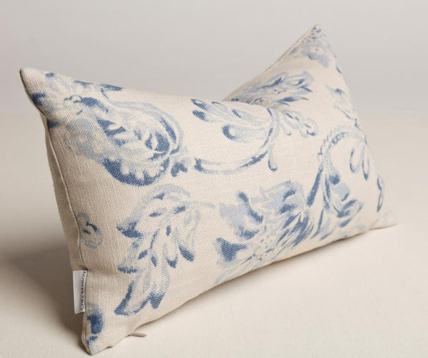 Chez Maison Printed Blue on 'Linen' with Natural Linen Back 19 x 11inch Oblong